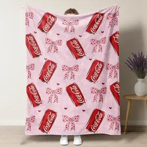 Bebida Coca-Cola Blanket with Bow Multipurpose Soft Office cozy soft fluffy personalized flannel blanket decorative giftable reversible fluffy Gift