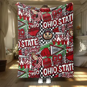 Ohio State Buckeyes Football Pattern Blanket, Slogan Print Blanket, Soft Throw Blanket, Air-conditioned Room Blanket, Warm Nap Blanket for Home Office Travel Camping