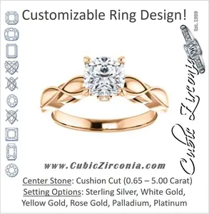 Cubic Zirconia Engagement Ring- The Jime (Customizable Cathedral-Raised Cushion Cut with Thick Infinity-Scalloped Band & Peekaboo Accents)