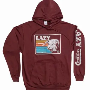 Lazy J Ranch Sunset Retro Hoodie, Sweatshirt, T-Shirt - Maroon Casual Cotton, Gildan Daily Comfort For Men For Women DFRE