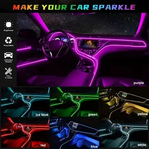 Seven-Color LED Car Interior Atmosphere Light Strip, RGB Neon Fiber Optic Dashboard Ambient Lighting USB Driver Included