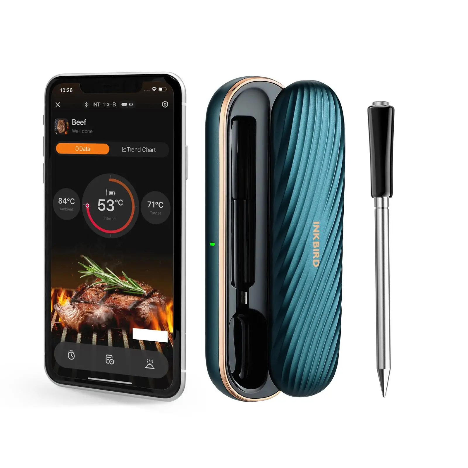 INKBIRD Wireless Meat Thermometer, Bluetooth-compatible Rechargeable Smart BBQ Thermometer, Smart Control Food Thermometer, IP67 Waterproof Smart Meat