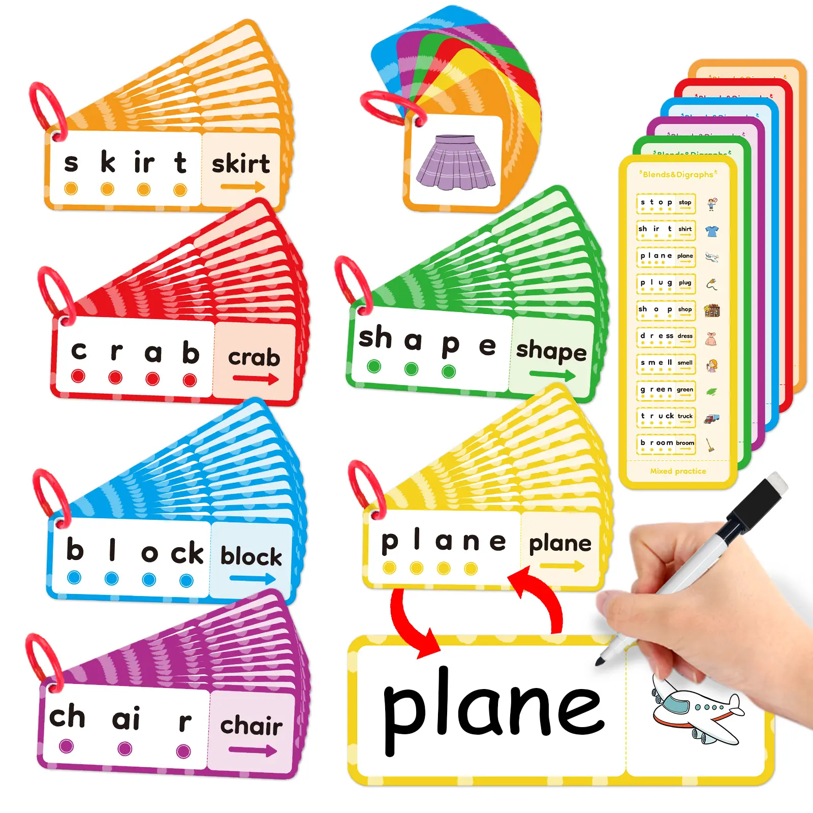 kasfalci Blends & Digraphs Cards, Phonics Games , Learn to Read, Spelling Reading Learning Sight Word Games,Educational Toy Flashcards Sound Flashcards