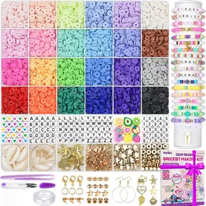 6000 Clay Beads Bracelet Making Kit 24 Colors Flat Preppy Beads for Friendship Bracelets Polymer Clay Bead with Charms for Jewelry Making Crafts Gifts for Girls Ages 6-12