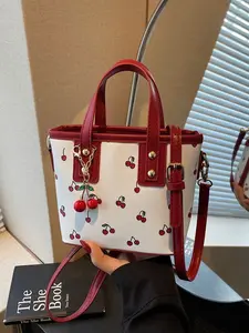 Women's Shoulder Bag with Cherry Charm Design, Stylish Handbag, Durable and Versatile Daily Accessory for Fashion Lovers