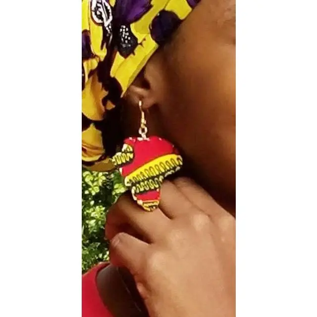 Muli-Print Map of Africa African Print Earrings-DP3766ER