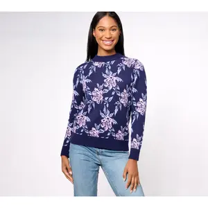 Denim & Co. Jacquard Floral Mock Neck Long-Sleeve Pullover