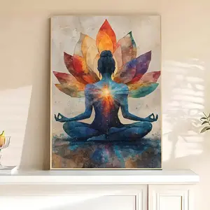 Vintage Style Frameless Meditation Lotus Poster, Colorful Yoga Chakra Canvas Print, Waterproof Wall Art for Home Office Living Room Bedroom Bathroom Kitchen Decor, Art Wall Decoration