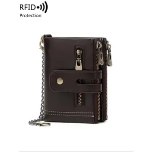 2026 New Male Wallet, Minimalist Solid-Color PU Leather Men's Wallet with Zip Closure, Chain Design, High-Quality Durable Casual Daily Use Sports & Outdoor Accessory, Card Organizer, Credit Card Cover