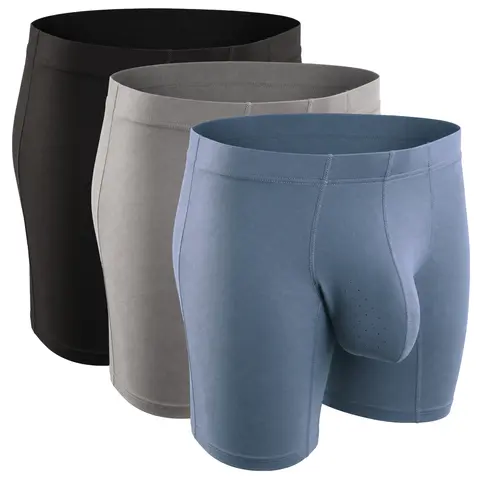 Men's 6-in Nylon 3-Pack Soft Comfy Boxer Briefs - Assorted Colors (Blk/Blu/Gry) Activewear, Pinch-Free Space, Stretchy Cut, Sweat-Wicking, Quick Dry, Ideal for Workouts, Gym