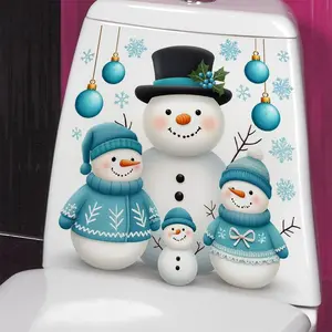 Christmas Snowman Family Sticker, Festive Toilet Lid Decal, Cute Snowman Design, Self-Adhesive PVC, Christmas Decoration, Gift Idea