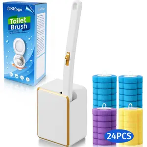 Disposable Toilet Brush Kit with Refill Heads and Holder No-Touch Deep Cleaner for Bathroom Household Cleaning Wall Mount Cleaning Kit for Toilet Bathtub Tile Kitchen Limescale Stain Remover