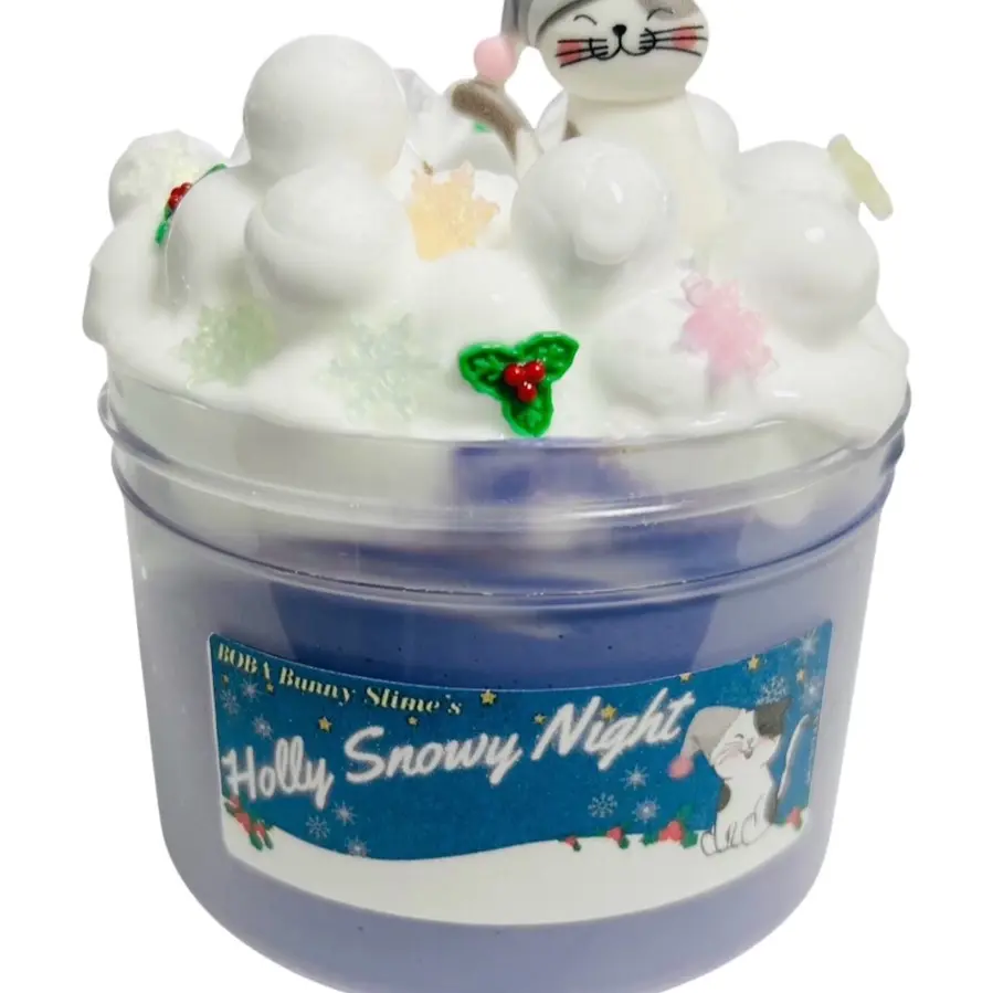 Holly Snowy Night - Thick and glossy slime, scented 8oz- handmade in USA