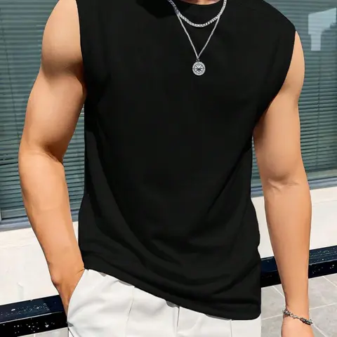 Men's Plain Crew Neck Tank Top, Regular Fit Sleeveless Breathable Top for Summer, Men's Daily Wear Casual Streetwear Top, Casual Tank Tops