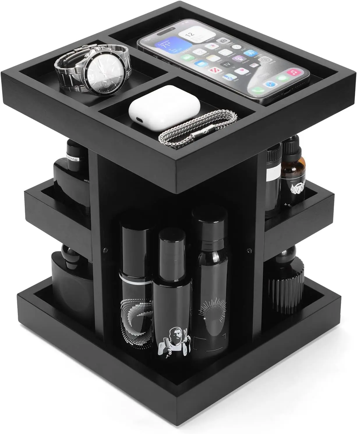 Mens Organizer,Cologne Stand with Rotate,Mens Bathroom Organizers or Jewelry Storage,Birthday Gift for Dad,Husband,Boyfriend,Anniversary Idea for Him,Watch,Perfume Holder