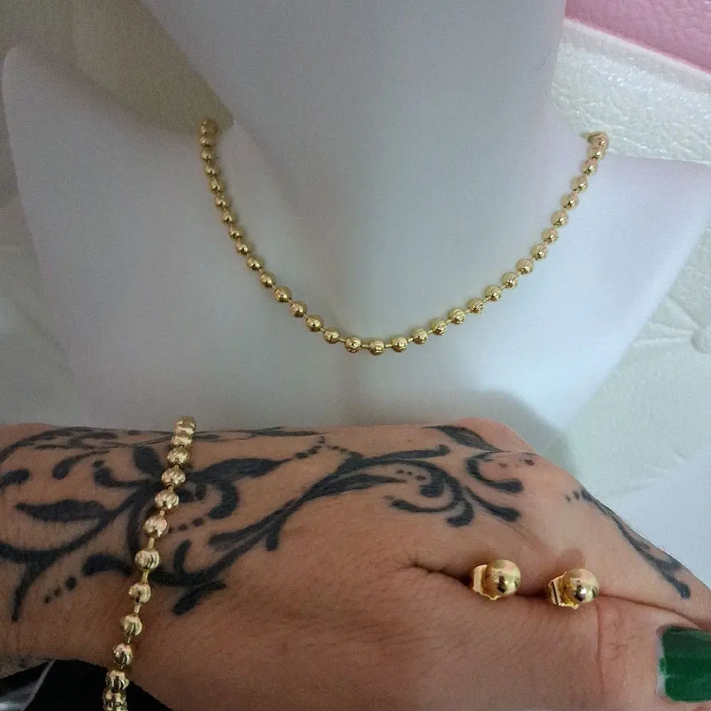 ball bead necklace ,braceled &Earrings set ,14 k gold plated