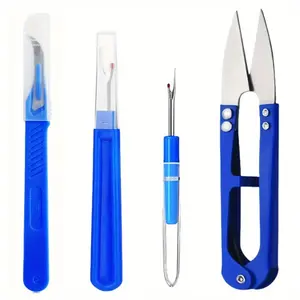 4pcs/set Household Blue Seam Ripper Set, Stainless Steel Thread Cutter, Plastic Handle Sewing Tool, Easy Unpicker for Unpicking Threads for Making and Sewing