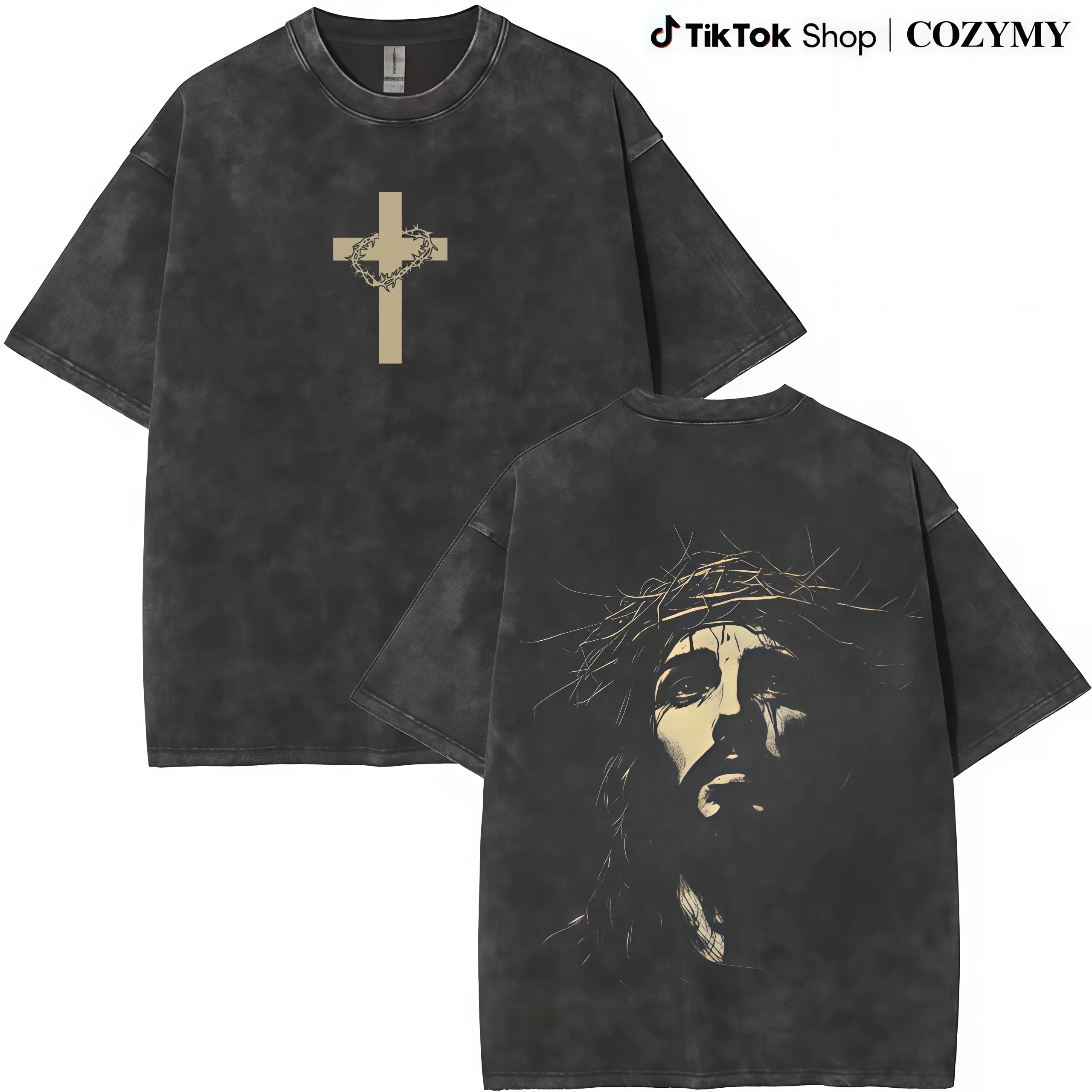 Jesus Crown of Thorns Washed Tshirt, God Apparel Tee, Easter T-Shirt, Jesus T-Shirt, Easter Streetwear, Christian Apparel Graphic Tees, Gym Pump Cover