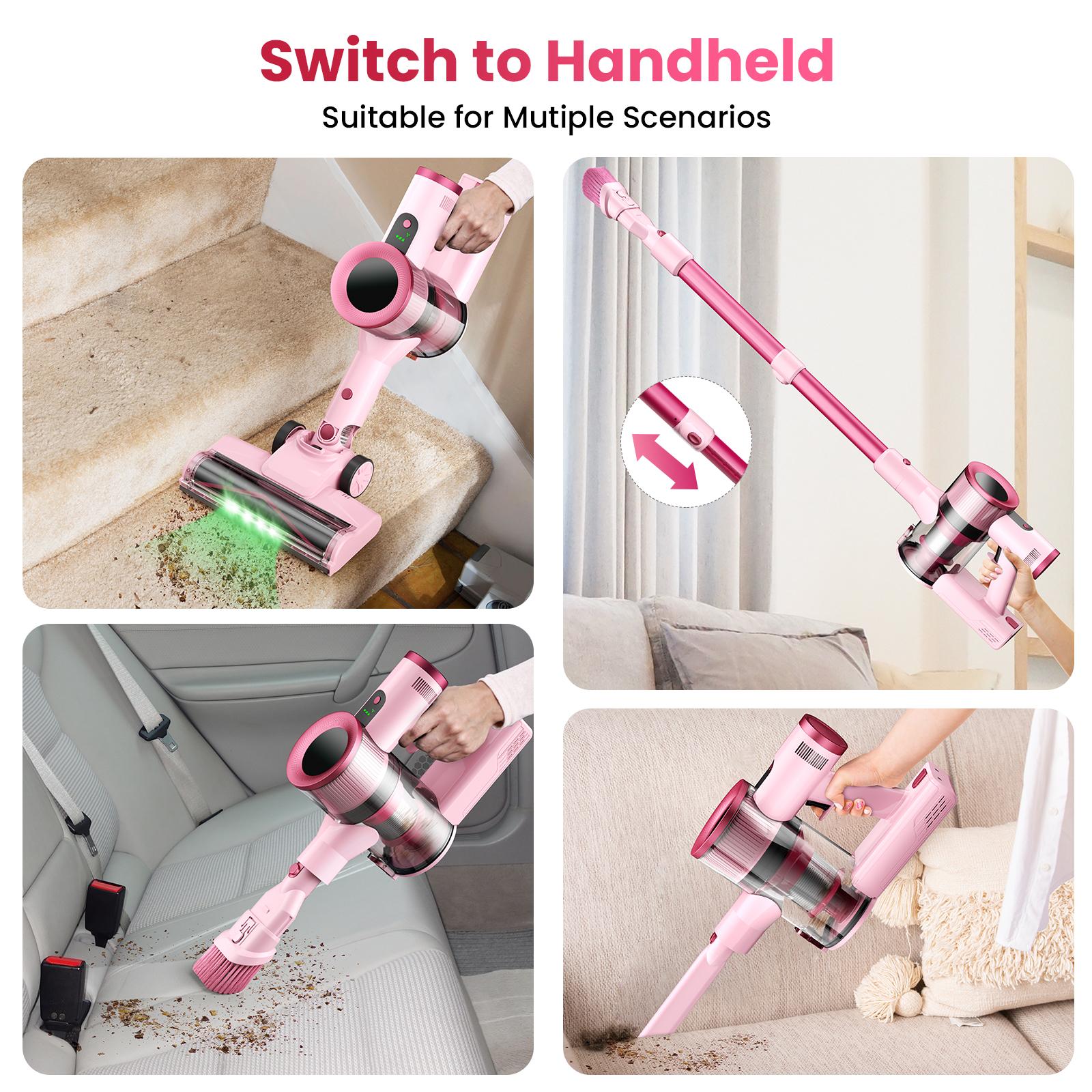 [SpringGlowUp]S2 Cordless Vacuum, 2-Mode Strong Suction & 55-Min Runtime, Anti-Tangle Rechargeable Stick Vacuum with Green LED for Easy Daily Cleaning , Lightweight 2-in-1 Handheld with Self-Standing Design for Floors, Carpets, Sofa, Tiles, Cars