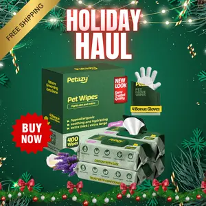 【Holiday Season】Petazy 400 Dog Wipes for Paws, Butt, Ears, Eyes - Natural Lavender Scented Extra Thick Pet Wipes with 4 Bonus Glove Wipes for Dogs Cats Pets