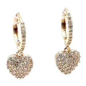 Mini Hoop Earrings with Sparkling Heart Dangle, Cubic Zirconia, Heart Rhinestones and Simulated Crystals, Heart Rhinestone Earrings