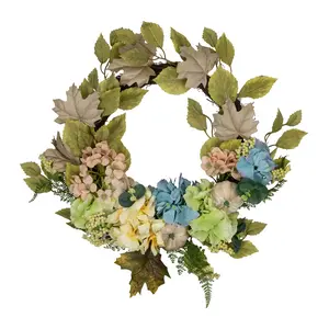 Northlight Green, Blue Floral & Gourds Thanksgiving Wreath