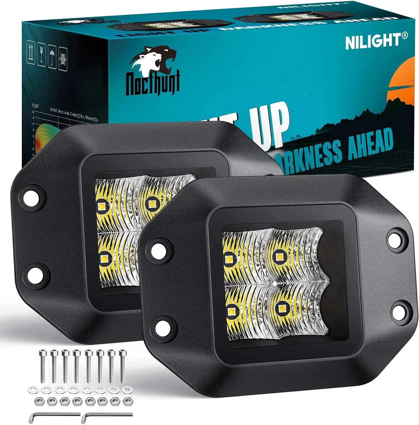 Nilight 2PCS 4.7 Inch 4LED Flood Beam Flush Mount Pods, Led Car Lights, Backup Reverse/Bumper/Grill Mount Offroad Driving Work Lights for Trucks, ATVs, Light Bulbs, Bumper Light