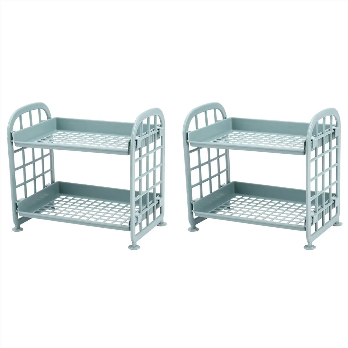 2X Storage Shelves,Plastic Small Storage Shelves - 2 Tier Shelf Shelving,Kitchen Shelf Bathroom Organizer(Nordic Blue)