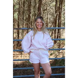 Simple Things Gingham Sweatshirt + Shorts Set ||  Pink