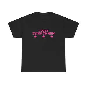100% Cotton I Love Lying To Men Unisex Tee Y2K Iconic Funny Sarcastic It Girl Shirt Sassy Chaotic Unhinged Cute Bar Party Frat Top Gift, Adult funny T-shirt, Gift for Woman and Man