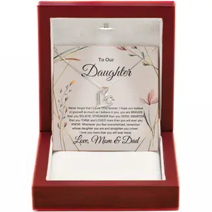 To Our Daughter Necklace - Emotional Jewelry Gift from Mom and Dad with Cubic Zirconia Pendant for Birthday or Graduation