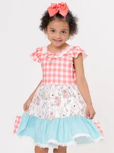 Gingham Bunnies Lace Trim Prairie Dress