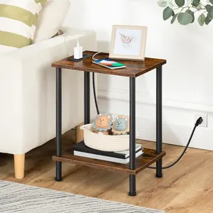 HOOBRO Side/End Table with Charging Station, USB Ports and Outlet, Nightstand with 2-Layer Storage Shelves for Small Spaces, Living Room, Bedroom, Stable Frame, Rustic Brown#SpringSale #BigSpringSale
