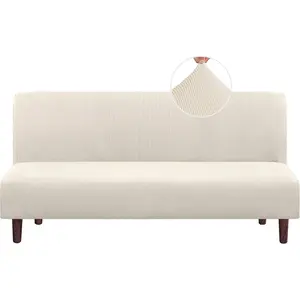 Stretch Armless Futon Cover Futon Slipcover Full  Size Couch Cover Futon Sofa Bed Cover Furniture Protector with Elastic Bottom, Machine Washable, Biscotti Beige