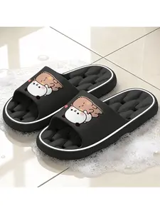 Cute Pet Co-branded Hollow Out Thick-soled Slippers, Cartoon Bread Bear Hugging White Cat Design Home Slippers, Non-slip Quick-drying Soft-soled Slippers For Bathroom Shower, Versatile Cloud-like Footwear, Shoe