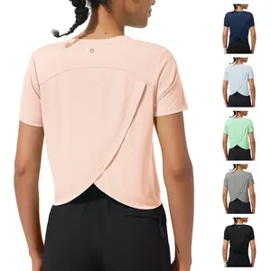 ASPO Women's Workout Tops Short Sleeve Athletic Shirts Split Back Cropped Quick Dry Breathable Summer Shirt for Running Yoga Tshirt Tshirt Tshirt