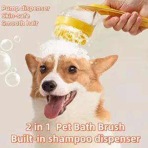 Pet Bath Brush 2 in 1 Dog Bath Brush with Built-in Shampoo Dispenser Multi-functional Dog Bath Brush for Long & Short Haired Dogs Cats Shower