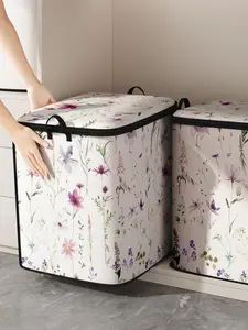 Floral Pattern Clothes Storage Bag, Large Capacity Clothes Storage Box, Collapsible Versatile Storage Bag with Zipper for Home Bedroom Dormitory Office, Clothing Storage