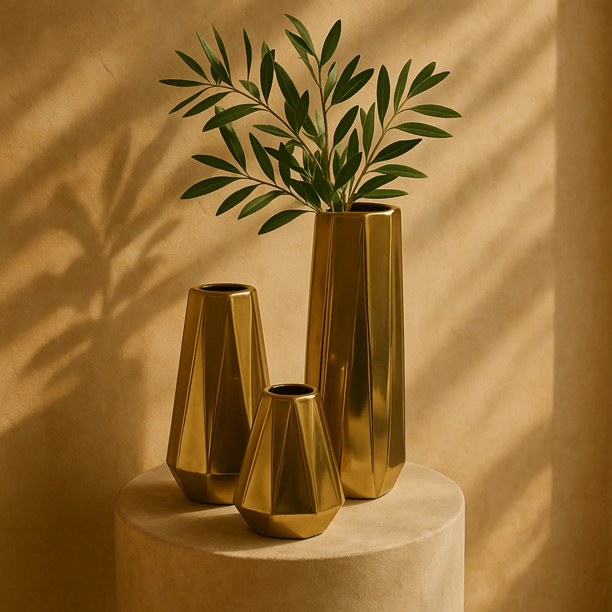 Glam Geometric 3-Piece Ceramic Hexagon Vase Set - Multi-Size, 5x5x14in Varied Dimensions, Felt Stoppers, Polished Finish, 3in Mouth Openings, Carton-Included Home Decor Table Centerpiece
