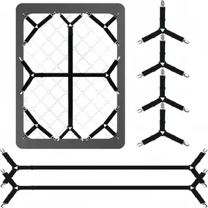 Bed Sheet Straps, 6 Pack Fitted Bed Sheet Fasteners Clips Adjustable Crisscross Bed Sheet Holder Straps corner sheet holders for Corners Mattress Sheet Suspenders Grippers Bedding Accessories, Black