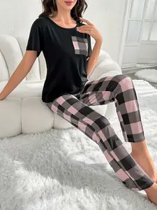 Super Soft Women's Pajama Set Black & Pink Plaid Cozy Sleepwear for a Good Night's Sleep Cute Loungewear Gift