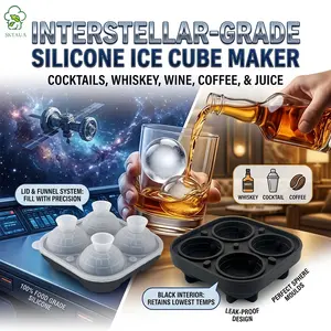 Ice hockey and whiskey ice cube maker Golf ice maker Interstellar-grade silicone ice cube maker with lid and funnel, suitable for chilling cocktails, whiskey, wine, coffee, and juice drinks cube mold