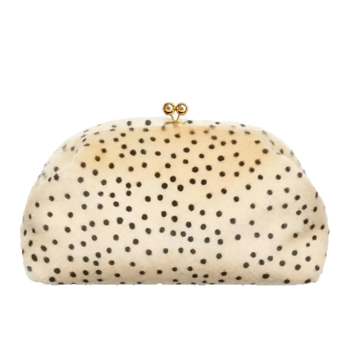 Polka Dot Faux Fur Clutch Purse Kiss Lock Handbag Crossbody Evening Bag Plush Faux Fur Material, Polka Dot Pattern, Kiss Lock Closure, Chain Strap, Crossbody Style, Party Evening Bag, Daily Handbag