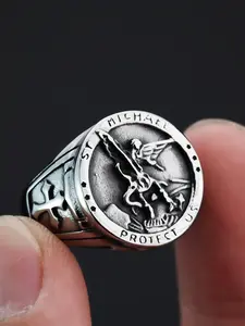 St. Michael The Archangel Protector Ring, Stainless Steel Ring for Men & Women, Fashion Jewelry for Party, Daily Clothing Decor, Trendy Exquisite Jewelry for Gift