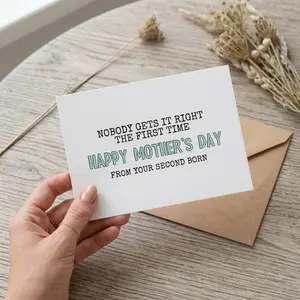 Funny Mother's Day Card for Mom, 5"x7" Epson Ultra Premium Matte Paper, Blank Inside for Personal Message, Handwritten Option for Handmade Look, Classic Brown Kraft Envelope Included, Mom Gifts, Personalized Gift