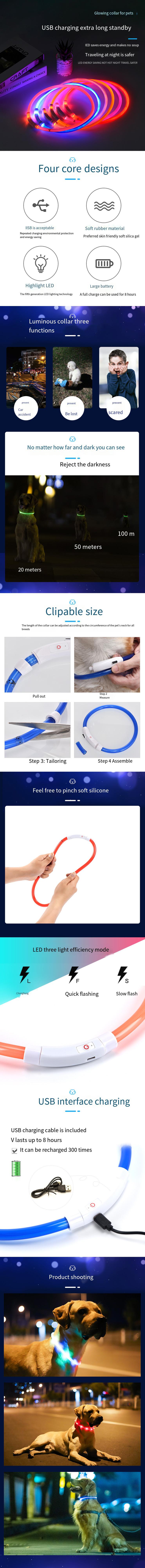Collar (Glow) - Led Light Dog Collar Detachable Glowing Usb Charging Luminous Leash For Pet Dogs Products Usb Charge Luminous Pet Accessories reflective night safety cat collar