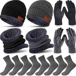 10 Pieces Winter Hat Beanie Scarf Touch Screen Gloves and Sock Set (Black, Gray)