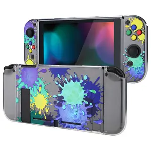 PlayVital Transparent Splattering paint Protective Case for Nintendo Switch, Soft TPU Slim Case Cover for Nintendo Switch Joycon Console with Colorful ABXY Direction Button Caps - Limited Stock Available, While Supplies Last