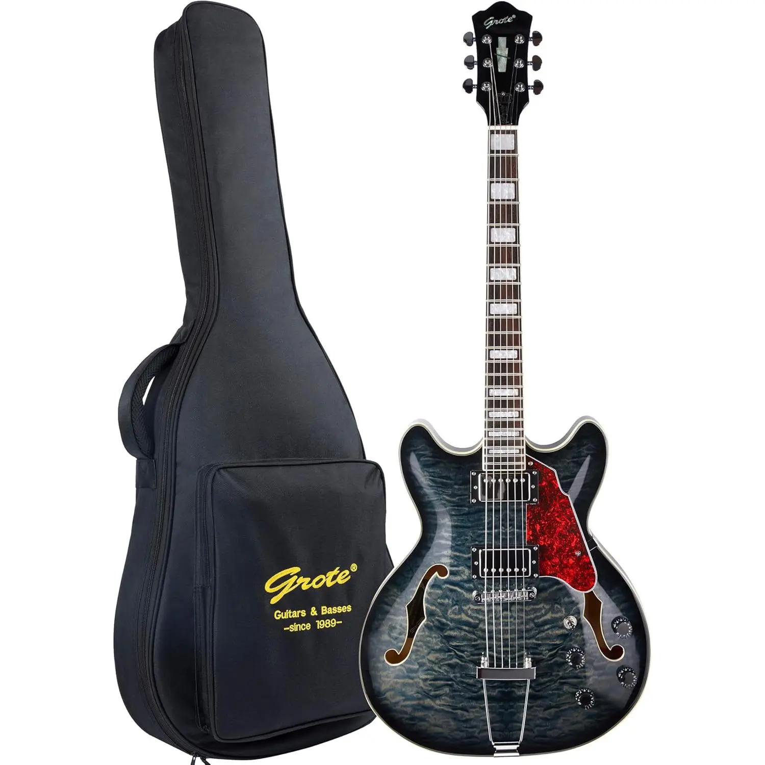 GROTE Jazz Electric Guitar Semi-Hollow Body Trapeze Tailpiece Bridge Guitar Gig Bag