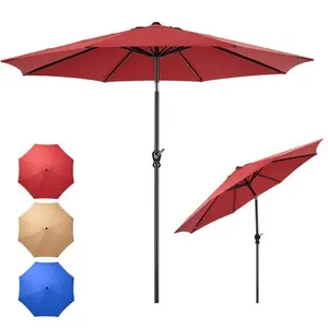 Gianna 9-Foot Outdoor Patio Market Umbrella with Push Button Tilt and Crank, 8 Sturdy Ribs, Red, (1 Unit)